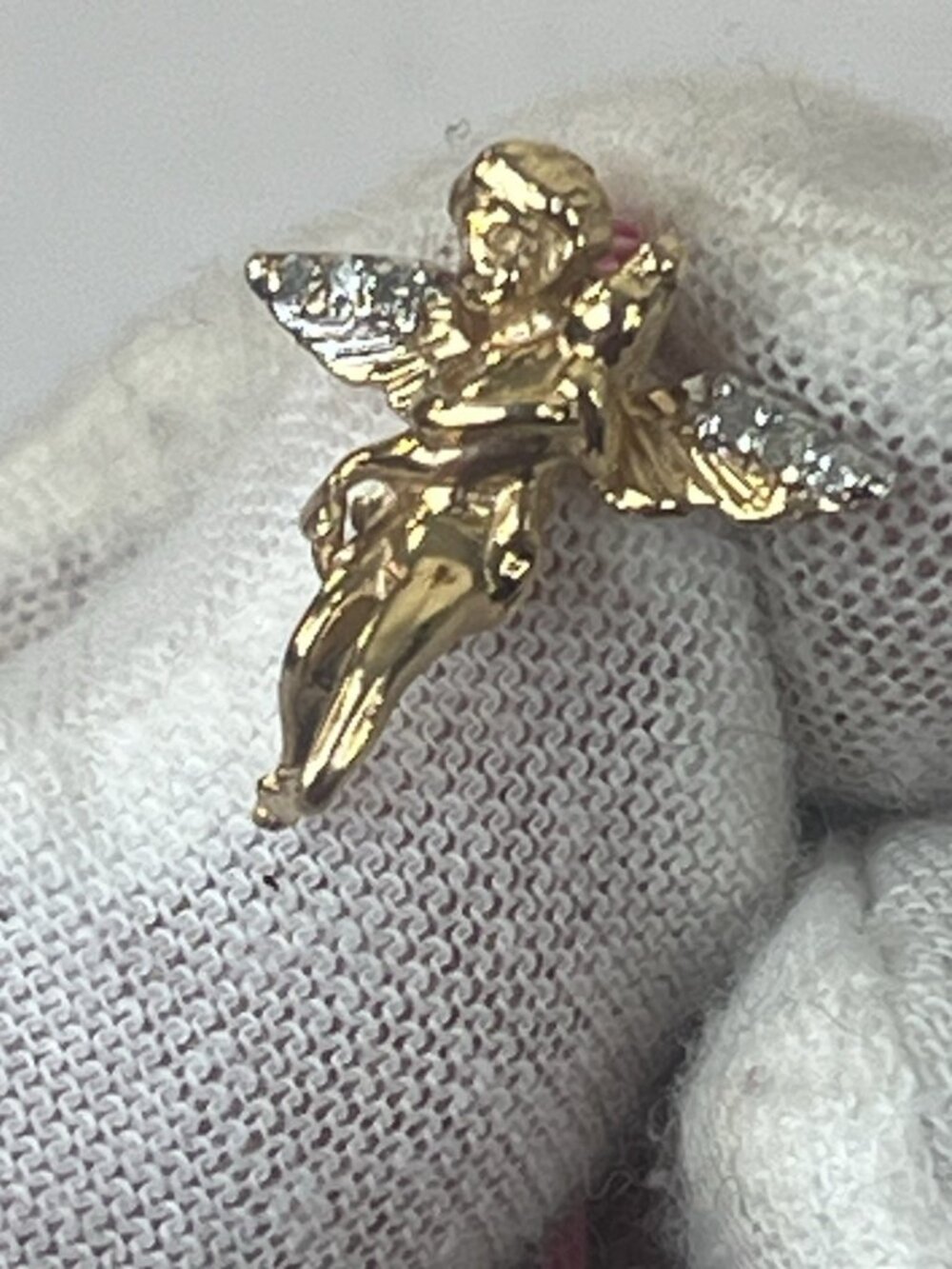 vtg made in Italy 2 gram 14k gold/6Diamond guardian angel pendant sparkly - Picture 10 of 16